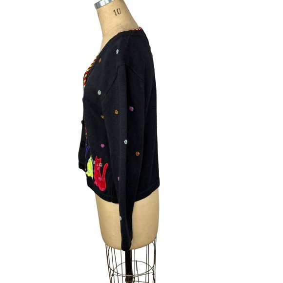 1990s Berek cat sweater with beading and applique' Size L Takako Sakon - Picture 4 of 8
